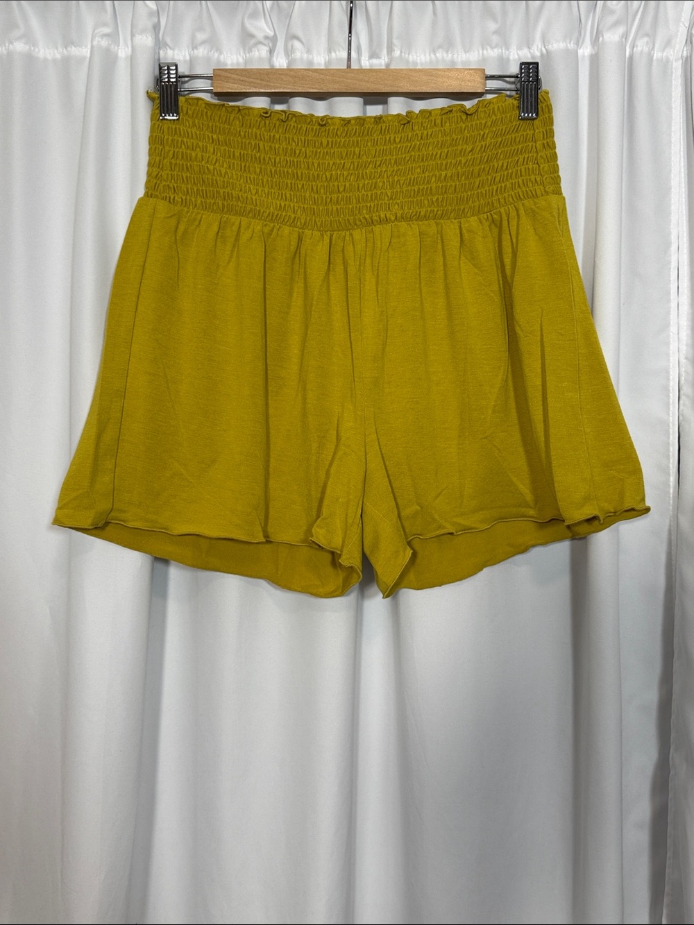 Zenana Mustard High-Waist Smocked Flutter Shorts